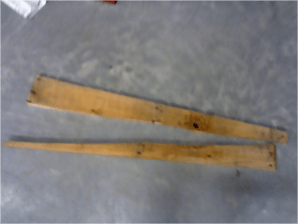 Broken pallet after a failed attempt to dismantle with a hammer.